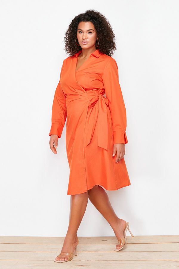 Trendyol Trendyol Curve Orange Double Breasted Woven Dress