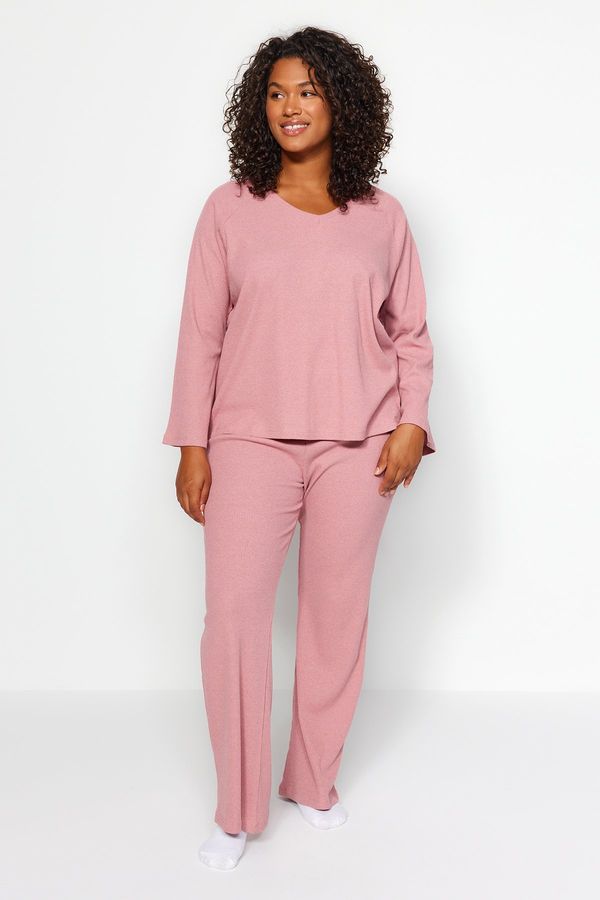 Trendyol Trendyol Curve Pale Pink Ribbed Knitted Two Piece Set