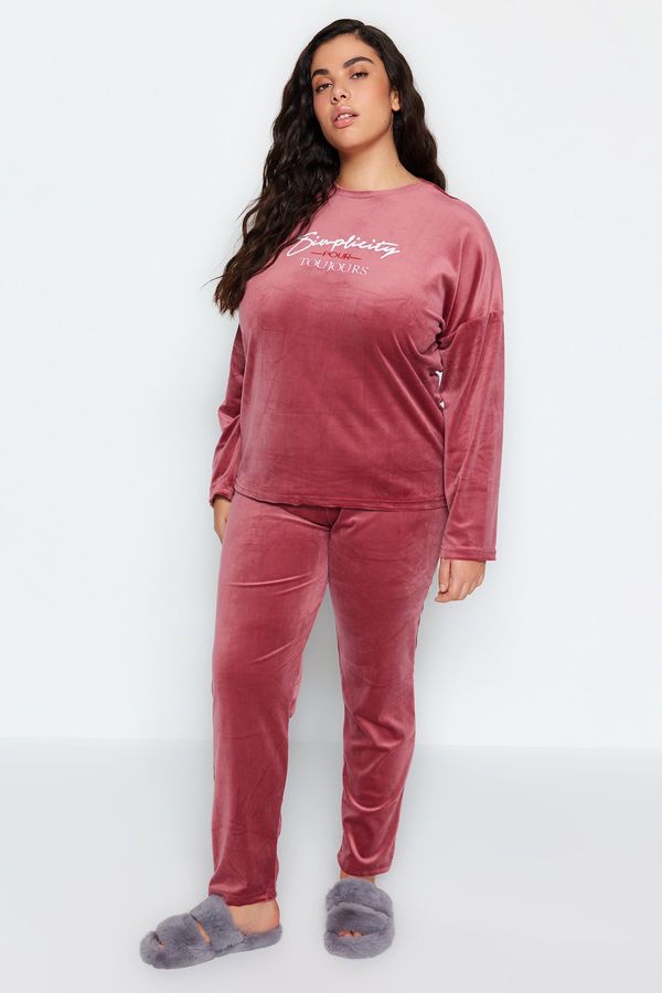 Trendyol Trendyol Curve Pale Pink Velvet Crew Neck Knitted Pajamas Set