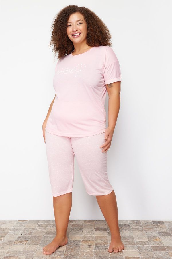 Trendyol Trendyol Curve Pink Star Patterned Capri Knitted Pajamas Set