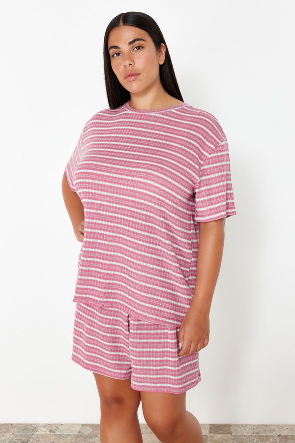 Trendyol Trendyol Curve Pink Striped Camisole Knitted Pajama Set