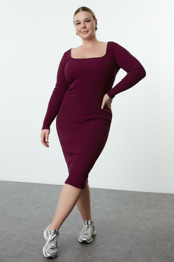 Trendyol Trendyol Curve Plum Camisole Knitted Midi Length Plus Size Dress