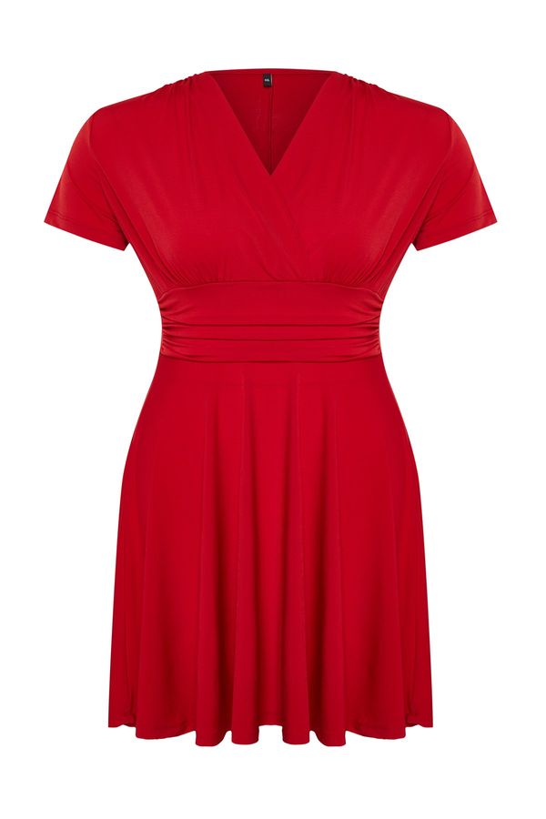 Trendyol Trendyol Curve Red Double-breasted Mini Knitted Dress