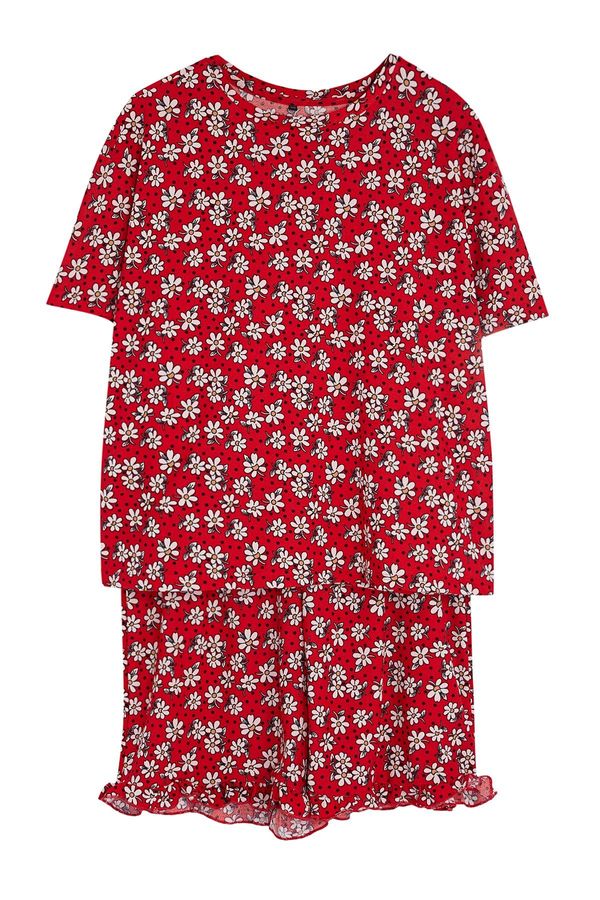 Trendyol Trendyol Curve Red Flower Patterned Knitted Pajama Set