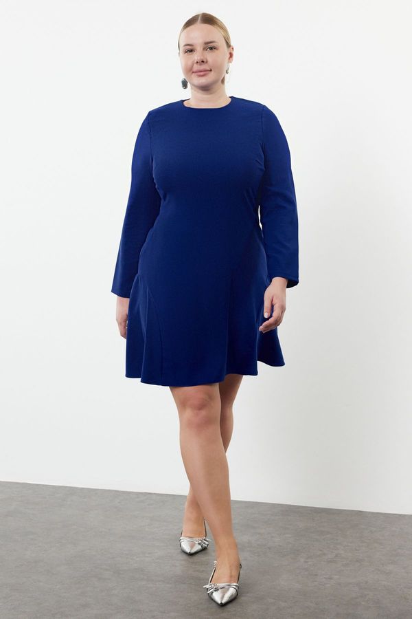 Trendyol Trendyol Curve Saks Basic Long Sleeve Hidden Zipper Mini Woven Plus Size Dress