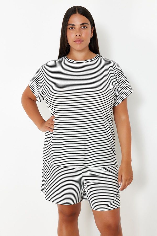 Trendyol Trendyol Curve White-Black Striped Crew Neck Knitted Pajama Set