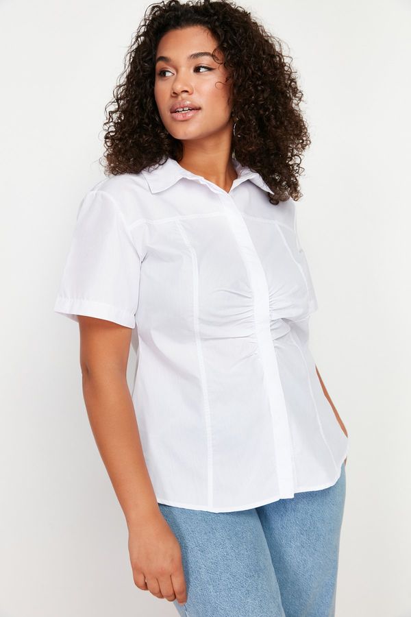 Trendyol Trendyol Curve White Front Gathered Detail Woven Shirt