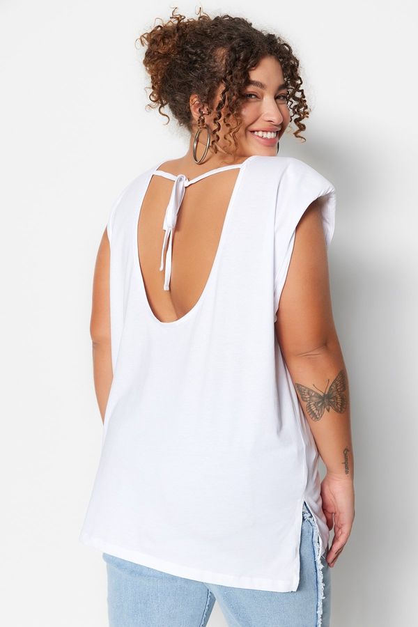 Trendyol Trendyol Curve White More Sustainable Back Low-cut Padded Knitted T-Shirt