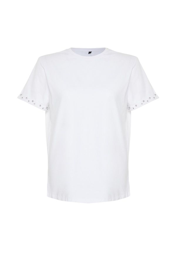 Trendyol Trendyol Curve White Stone Detailed Boyfriend Knitted T-shirt