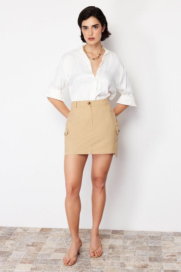 Trendyol Trendyol Dark Beige Pocket Detailed Mini Woven Skirt