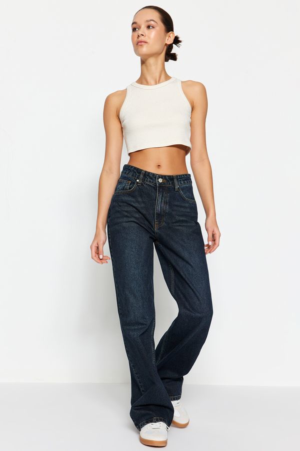 Trendyol Trendyol Dark Blue High Waist Wide Leg Jeans