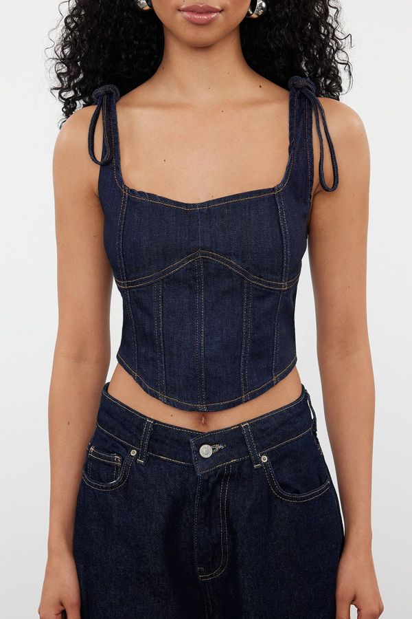 Trendyol Trendyol Dark Blue Lacing Detailed Denim Bustier