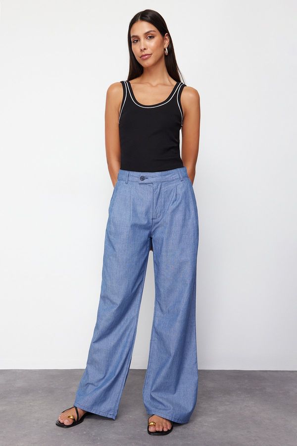 Trendyol Trendyol Dark Blue Pleated High Waist Wide Leg Jeans