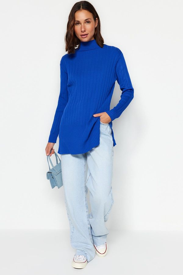 Trendyol Trendyol Dark Blue Stand-Up Collar Rib Knitwear Sweater