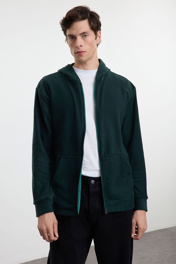 Trendyol Trendyol Dark Green Regular Cut Basic Zippered Warm Fleece Sweatshirt