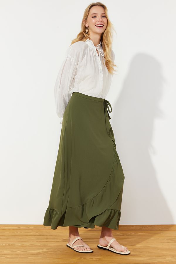 Trendyol Trendyol Dark Khaki Wrapover Flounce Woven Skirt