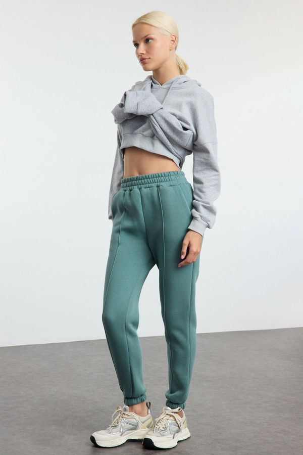 Trendyol Trendyol Dark Mint Ribbed Basic Jogger Thick Polar Fleece Knitted Sweatpants