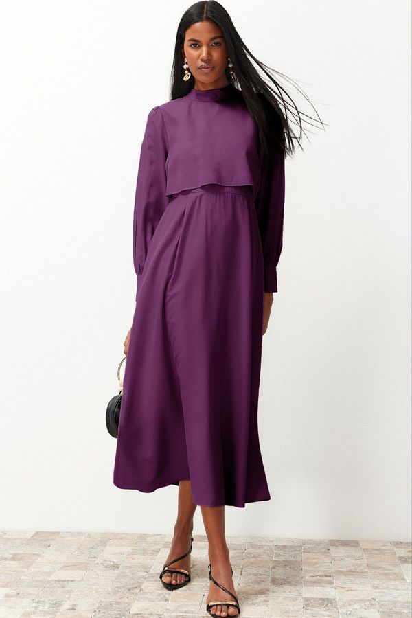 Trendyol Trendyol Dark Purple Aller Piece Detailed Woven Dress