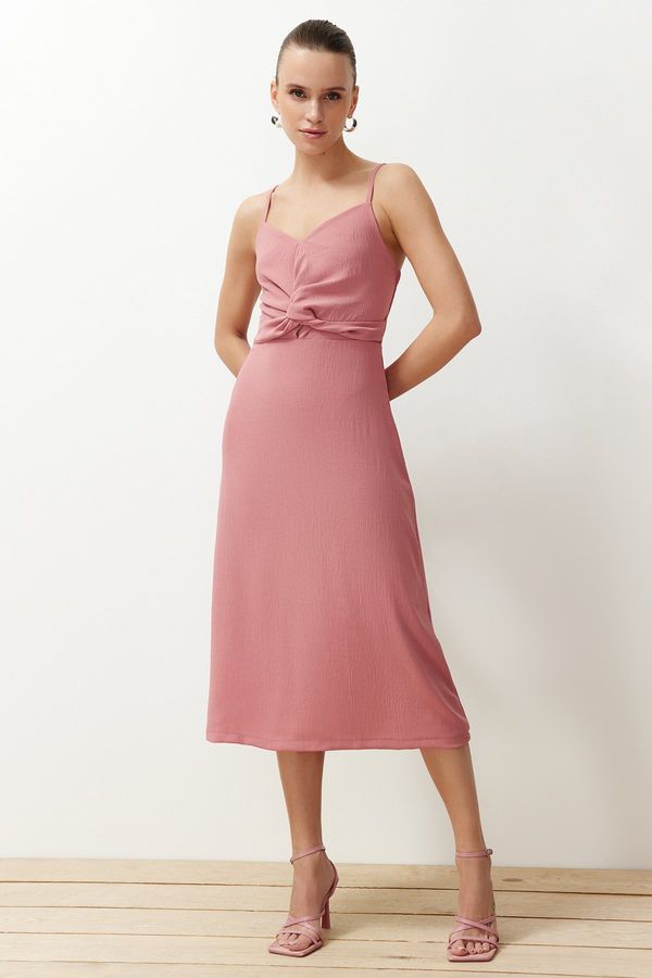 Trendyol Trendyol Dried Rose A-Cut Strap Woven Midi Dress with Chest Detail