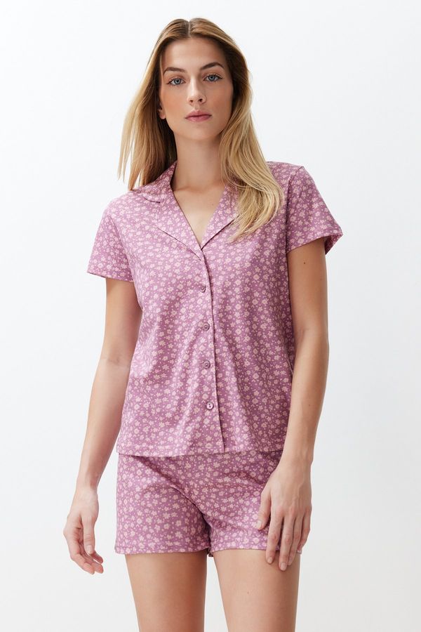 Trendyol Trendyol Dried Rose Cotton Floral Knitted Pajamas Set