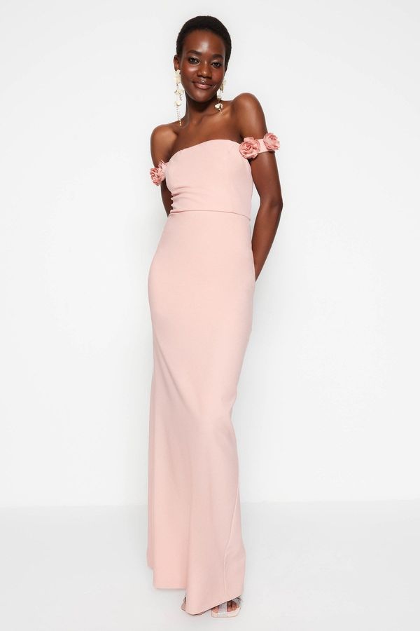 Trendyol Trendyol Dried Rose Lined Evening Dress With Accessory Accessories