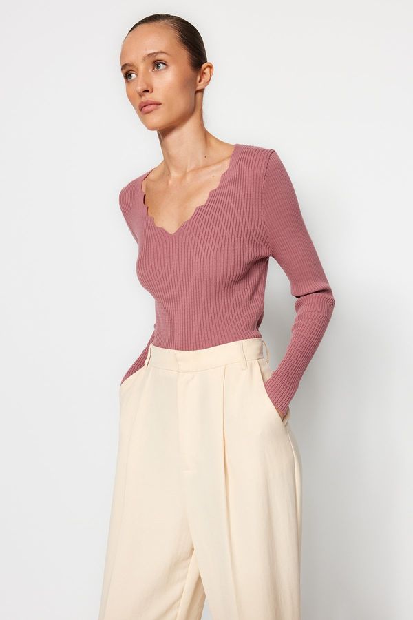Trendyol Trendyol Dried Rose V-Neck Knitwear Sweater