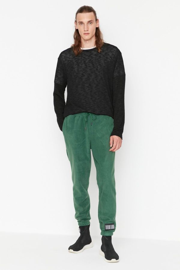 Trendyol Trendyol Duck Head Green Men's Regular Fit Elastic Leg Label Appliqué Fleece Sweatpants