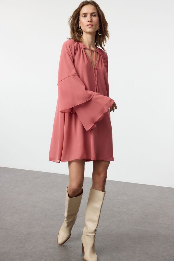 Trendyol Trendyol Dusty Rose Plain Ruffle Mini Woven Winter Dress