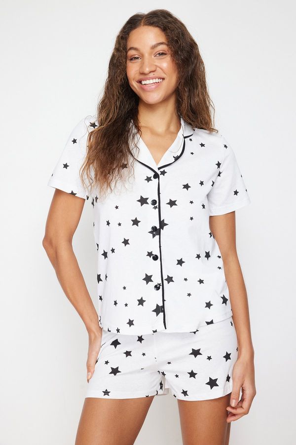 Trendyol Trendyol Ecru 100% Cotton Star Patterned Knitted Pajamas Set