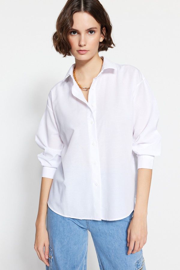 Trendyol Trendyol Ecru Back Buttoned Oversize/Wide Fit Woven Shirt
