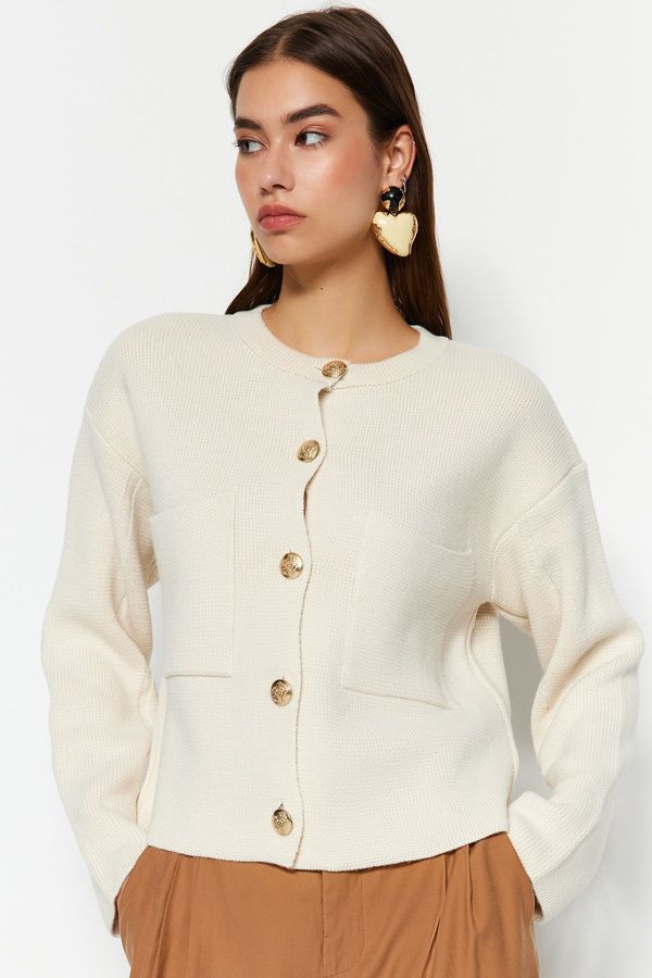 Trendyol Trendyol Ecru Button Detailed Jacket-Looking Knitwear Cardigan