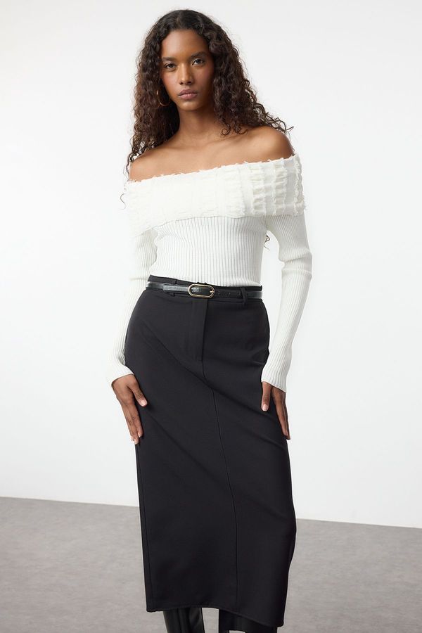 Trendyol Trendyol Ecru Carmen Collar Draped Detail Knitwear Sweater