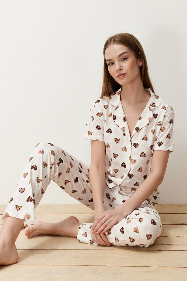 Trendyol Trendyol Ecru Cotton Heart Knitted Pajamas Set
