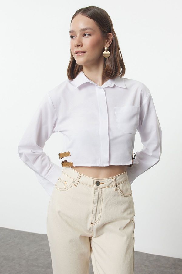 Trendyol Trendyol Ecru Fitted Waist Woven Shirt with Belt Buckle Detail on Sides