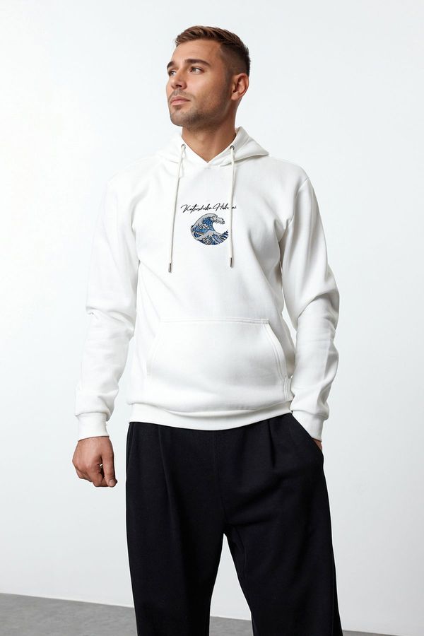 Trendyol Trendyol Ecru Hokusai License Uniex Regular/Normal Cut Sweatshirt