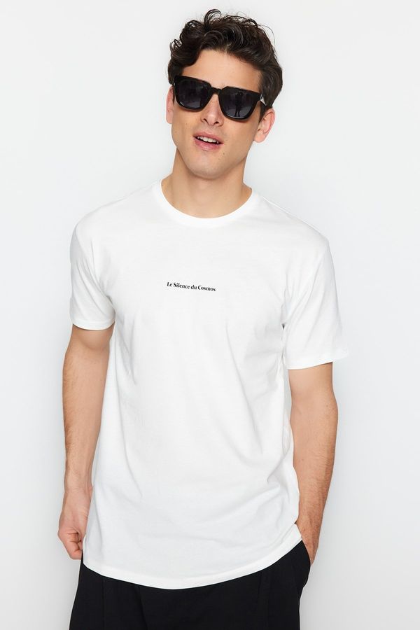Trendyol Trendyol Ecru Regular/Normal Cut 100% Cotton Minimal Text Printed T-Shirt
