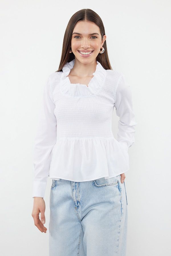 Trendyol Trendyol Ecru Ruffled Gimped Woven Blouse