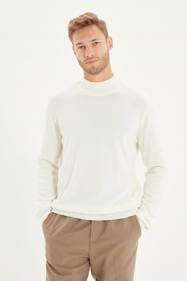 Trendyol Trendyol Ecru Slim Fit Half Turtleneck 100% Cotton Basic Sweater