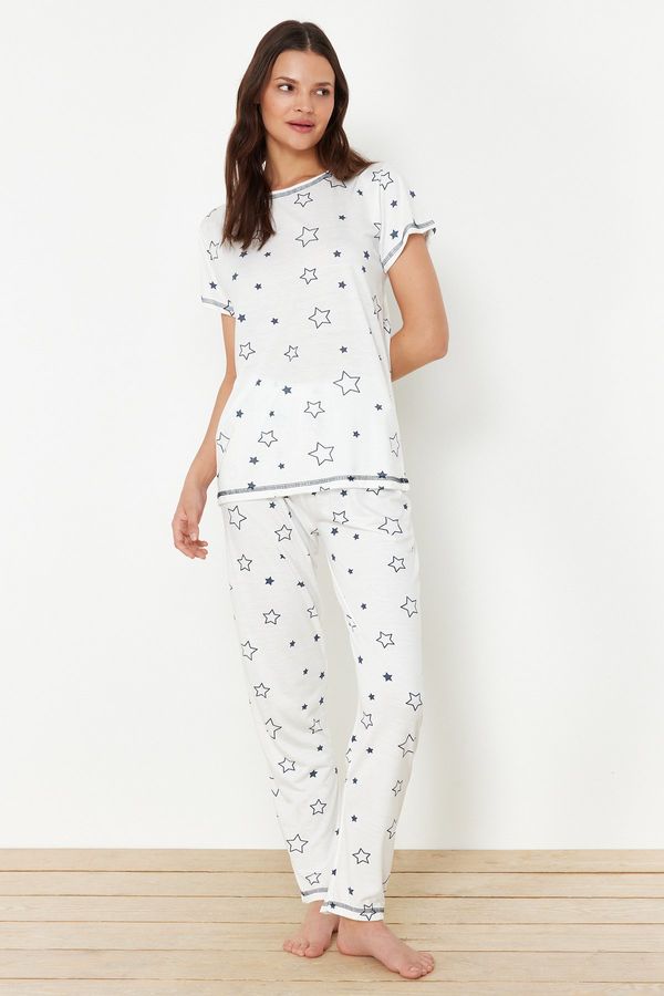 Trendyol Trendyol Ecru Star Patterned Knitted Pajamas Set