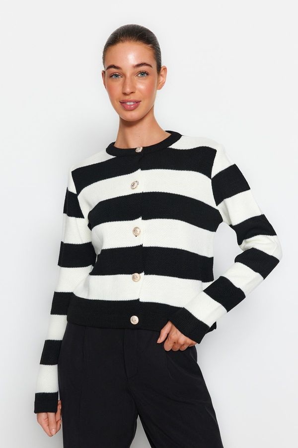 Trendyol Trendyol Ecru Striped Basic Knitwear Cardigan