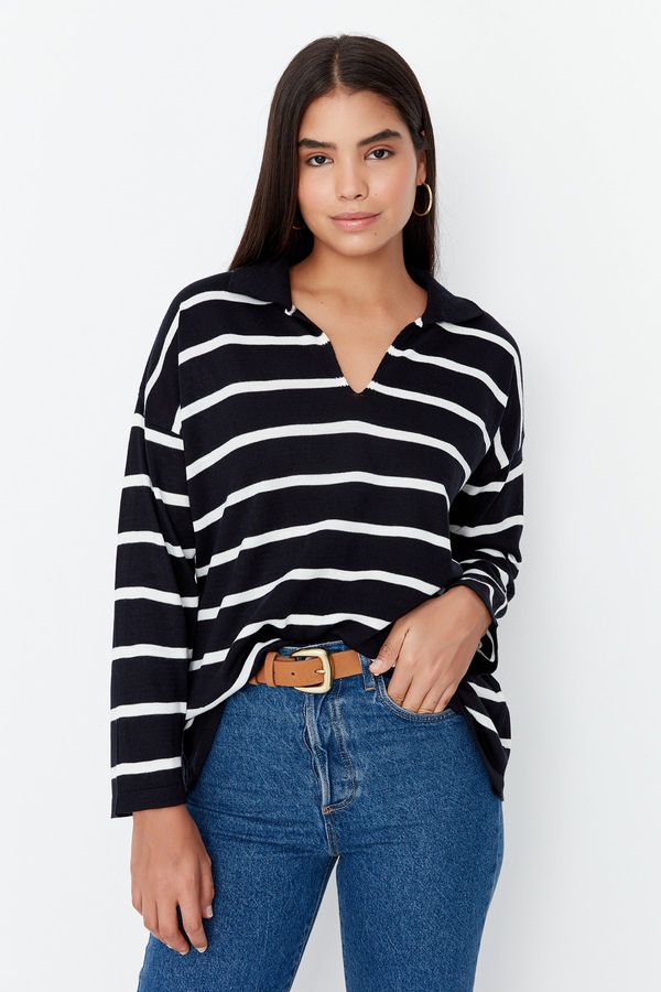 Trendyol Trendyol Ecru Super Wide Fit Striped Knitwear Sweater