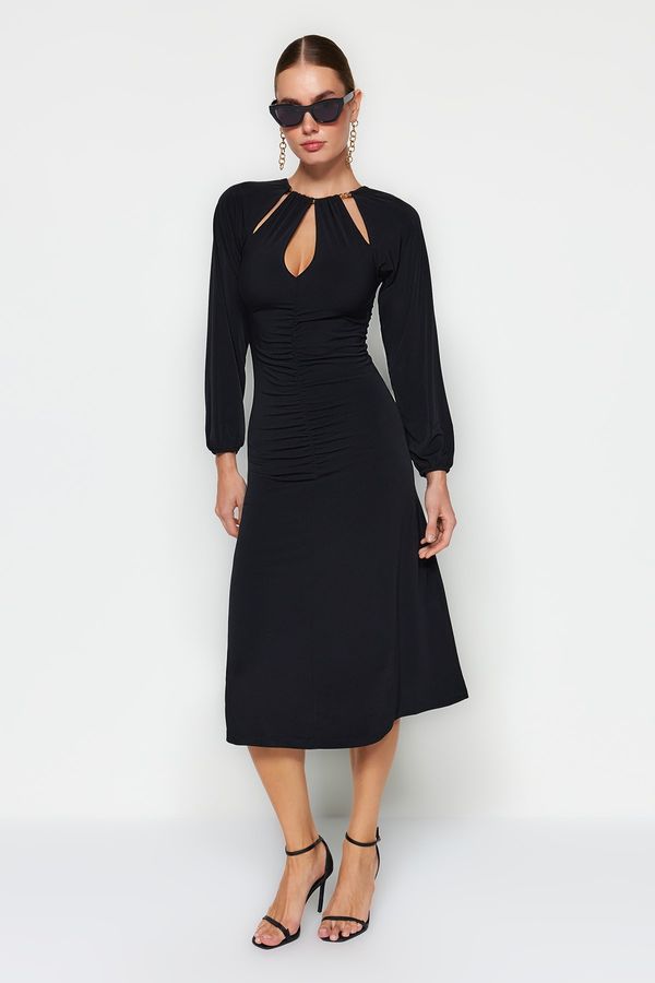 Trendyol Trendyol Elegant Black Evening Dress with Open Waist/Skater Knitted Accessories