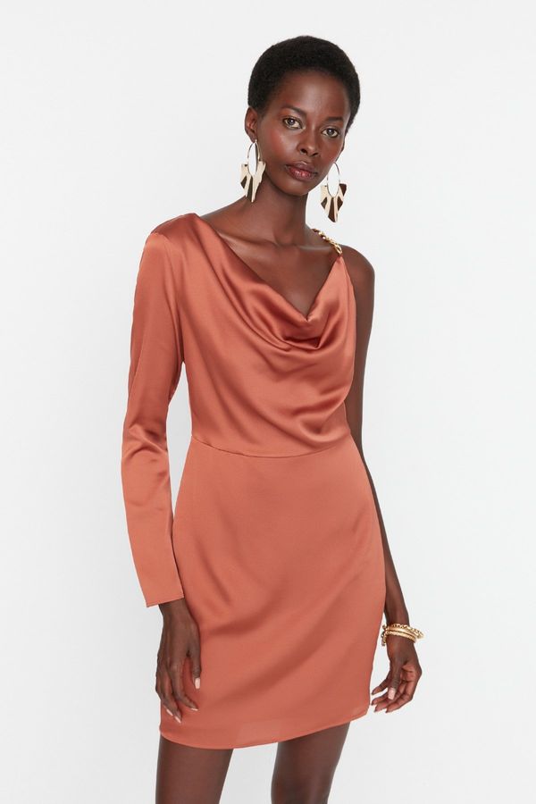 Trendyol Trendyol Elegant Evening Dress with Cinnamon Satin Shoulder Detail