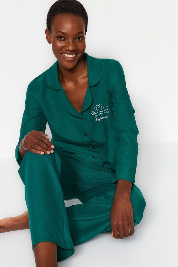 Trendyol Trendyol Emerald Embroidered Shirt-Pants Woven Pajamas Set
