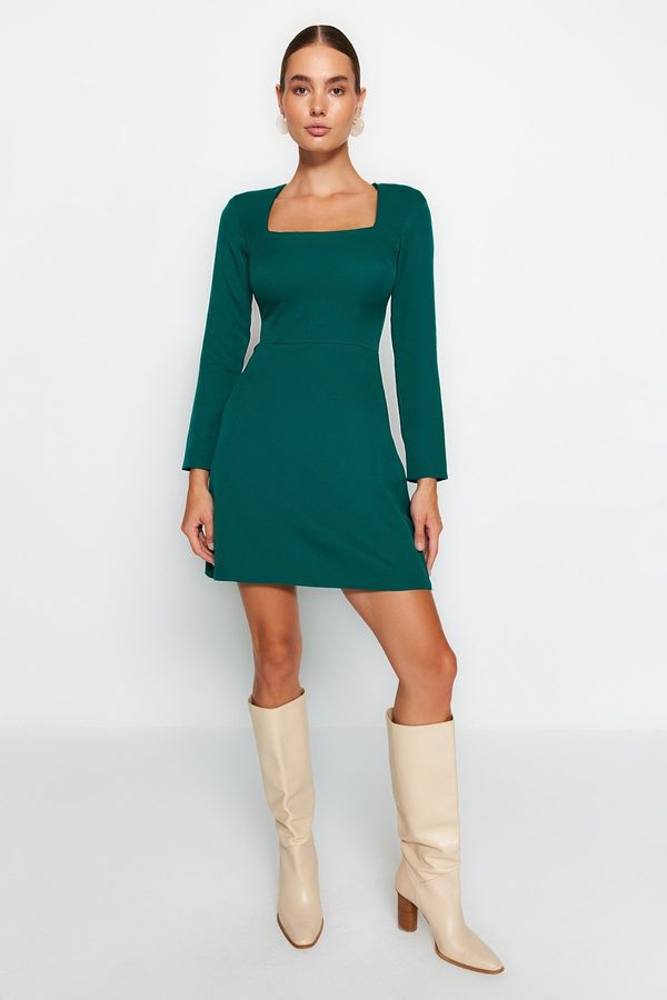 Trendyol Trendyol Emerald Green A-line Square Collar Mini Woven Dress