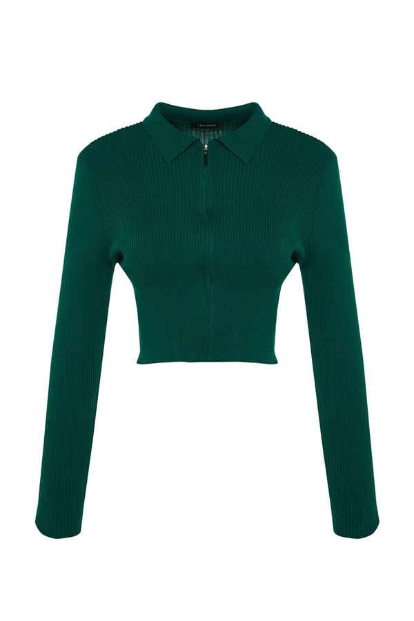Trendyol Trendyol Emerald Green Crop Zipper Knitwear Cardigan