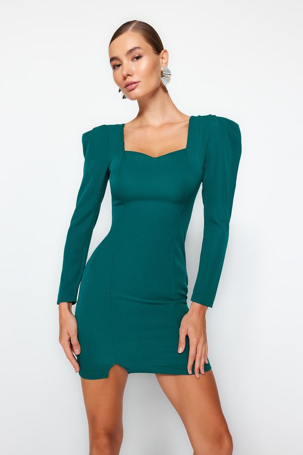 Trendyol Trendyol Emerald Green Fitted Sleeve Detailed Slit Woven Dress
