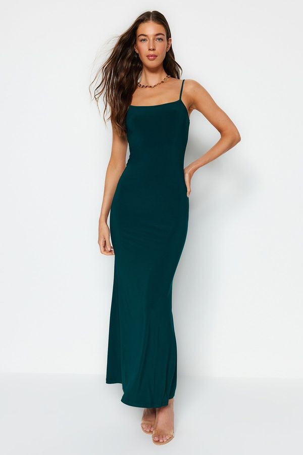 Trendyol Trendyol Emerald Green Fitted Strap Maxi Flexible Knitted Pencil Dress