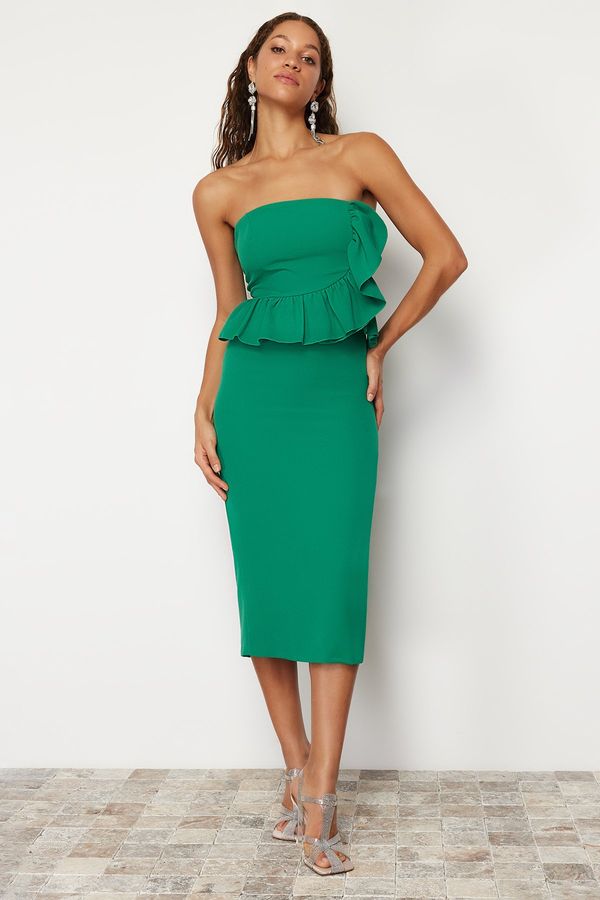 Trendyol Trendyol Emerald Green Flounce Woven Elegant Evening Dress