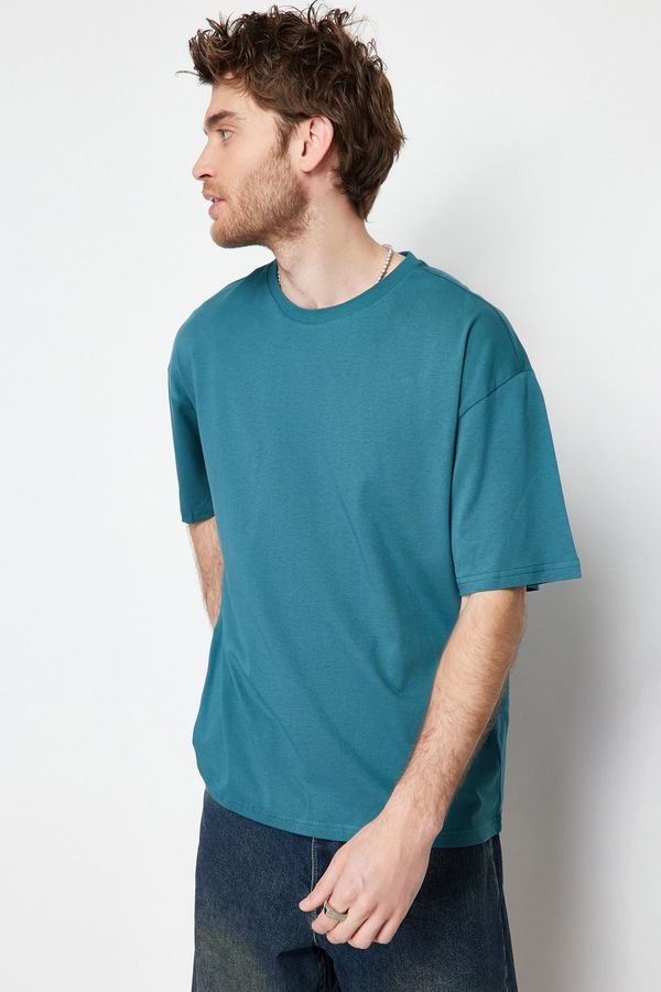 Trendyol Trendyol Emerald Green Oversize/Wide Cut Basic 100% Cotton T-Shirt